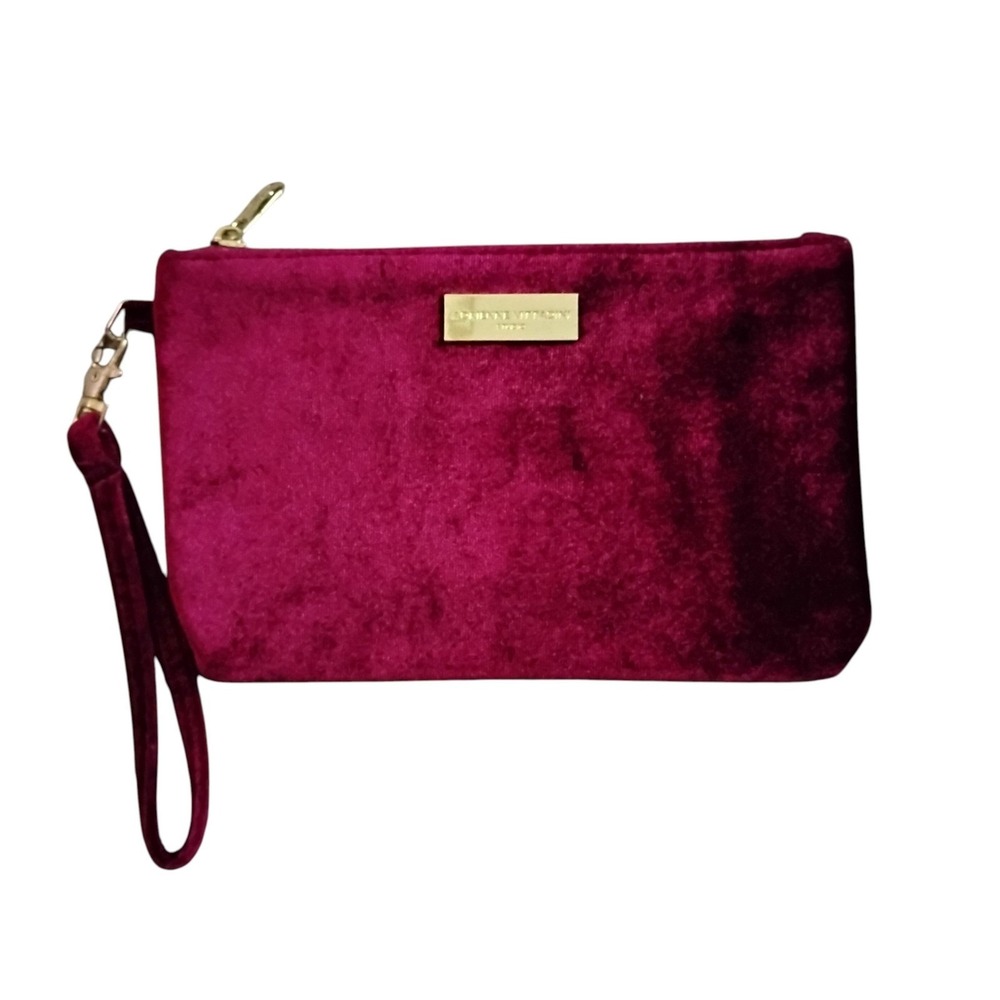 Adrienne Vittadini Studio Burgundy Velvet Wristlet Clutch Floral Lining Bag